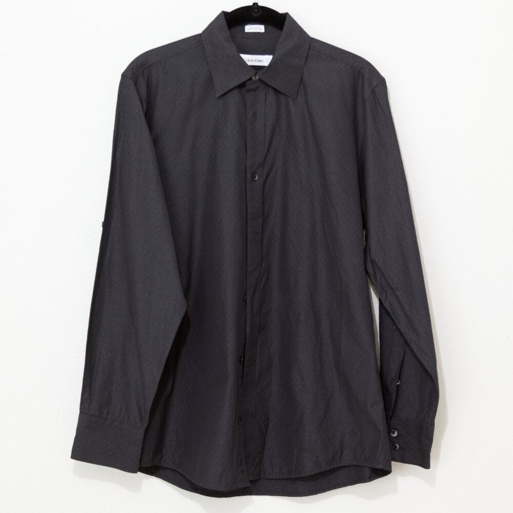 Calvin Klein Men's Black Gray with Light Textured Print Button Down Size Small